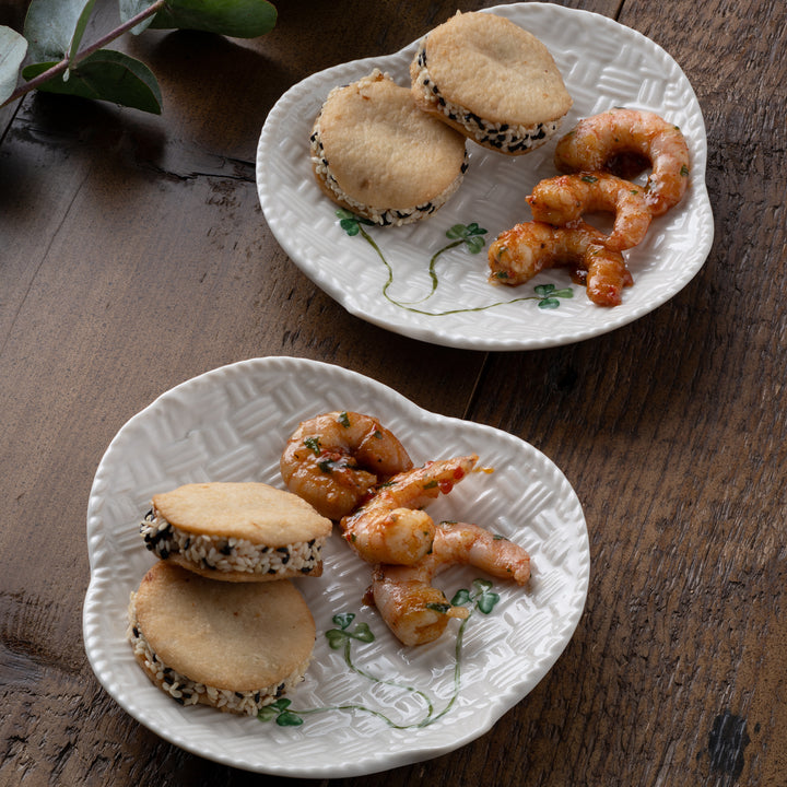 Belleek Classic Shamrock Canape Plate Set of 2