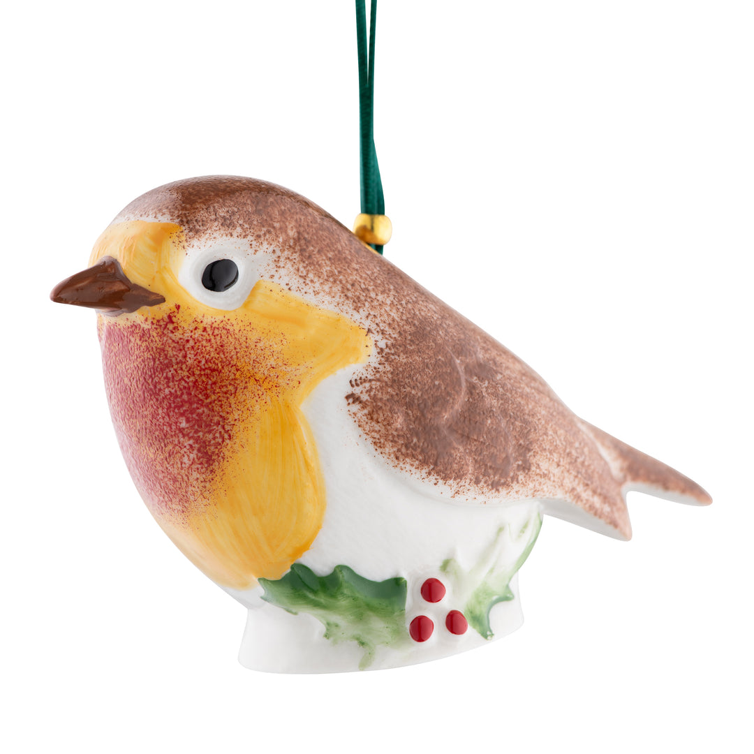 Belleek Classic Robin with Holly Hanging Ornament