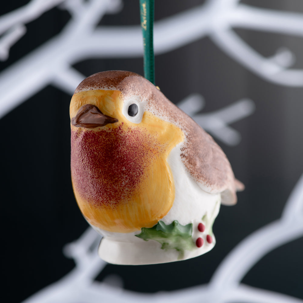 Belleek Classic Robin with Holly Hanging Ornament