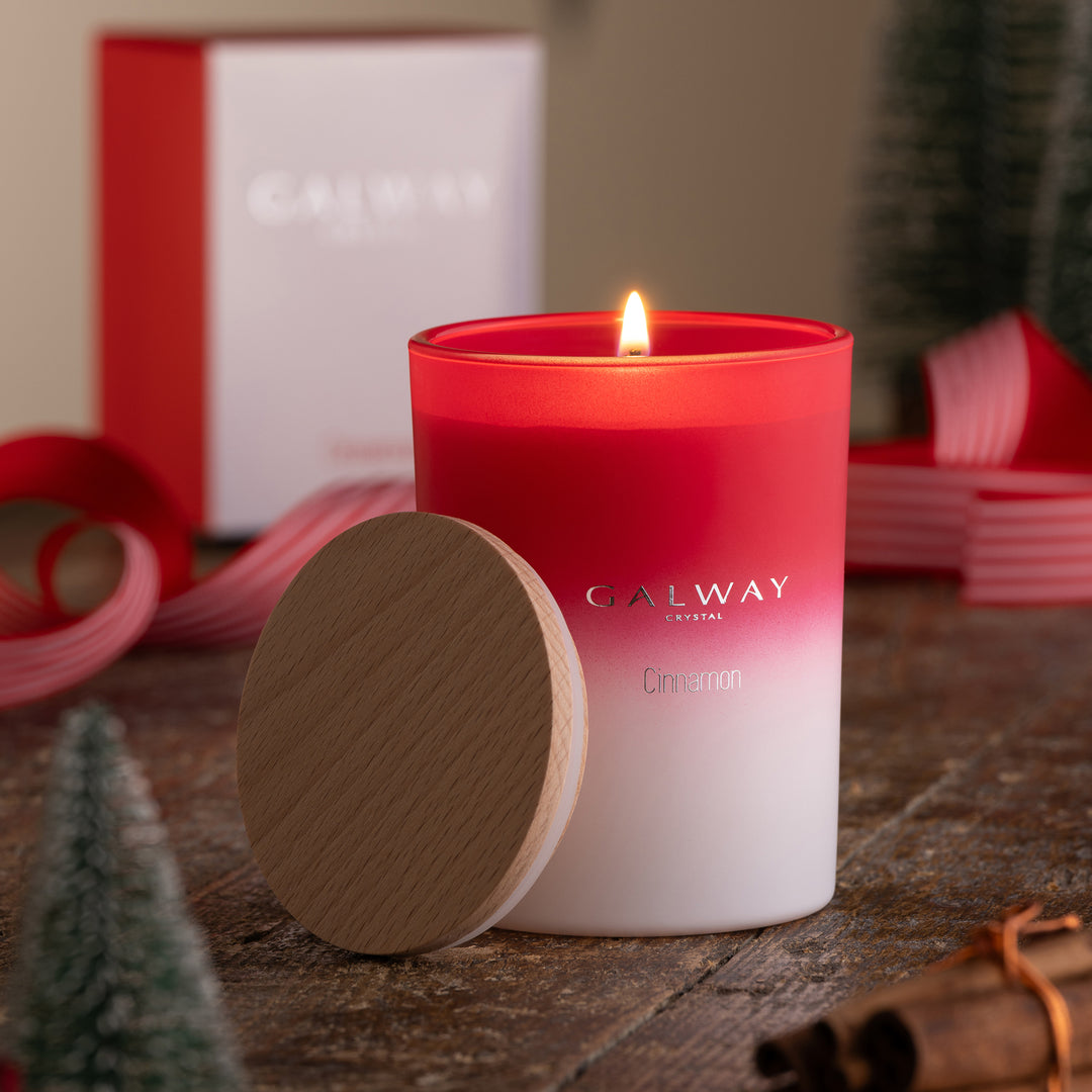 Galway Crystal Cinnamon Wooden Lid Jar Candle Large