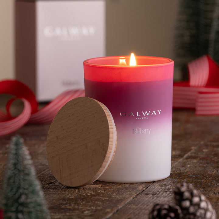 Galway Crystal Mulberry Wooden Lid Jar Candle Large