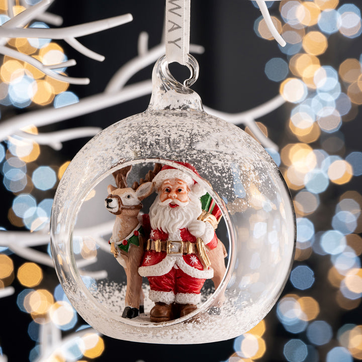 Galway Crystal Santa & Reindeer Hanging Bauble