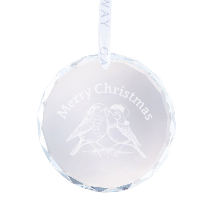 Galway Crystal Robin Couple Hanging Round Ornament