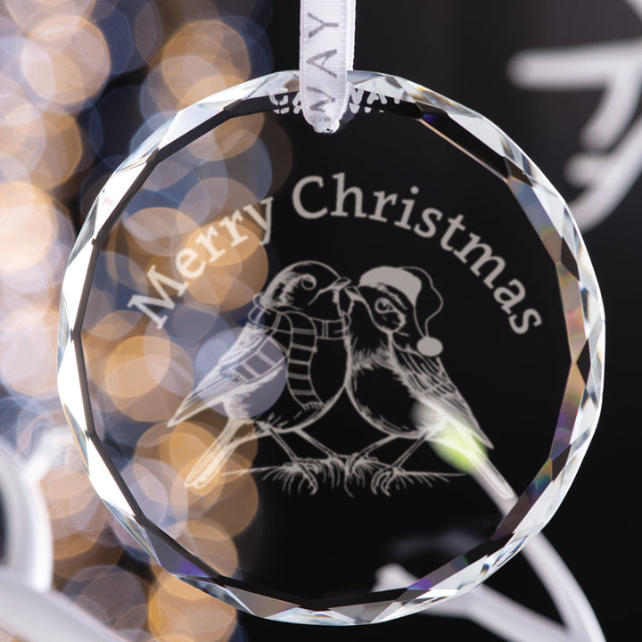 Galway Crystal Robin Couple Hanging Round Ornament