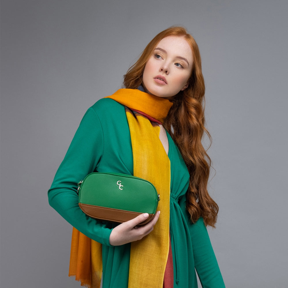 Galway Crystal Fashion Two Tone Crossbody Bag - Green/Tan