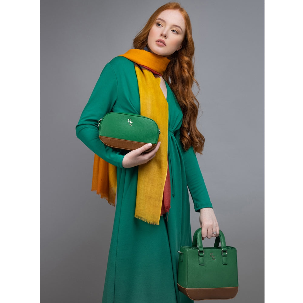 Galway Crystal Fashion Two Tone Shoulder Bag - Green/Tan