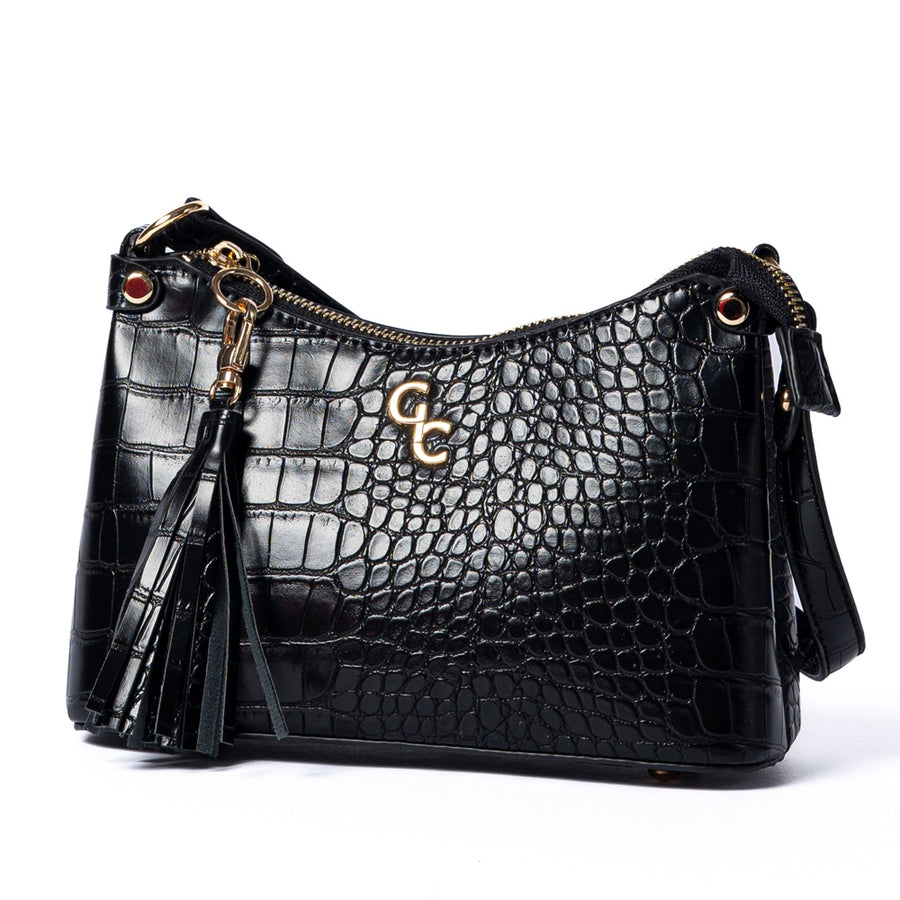 Galway Crystal Fashion Mini Shoulder Bag Black Croc Detail