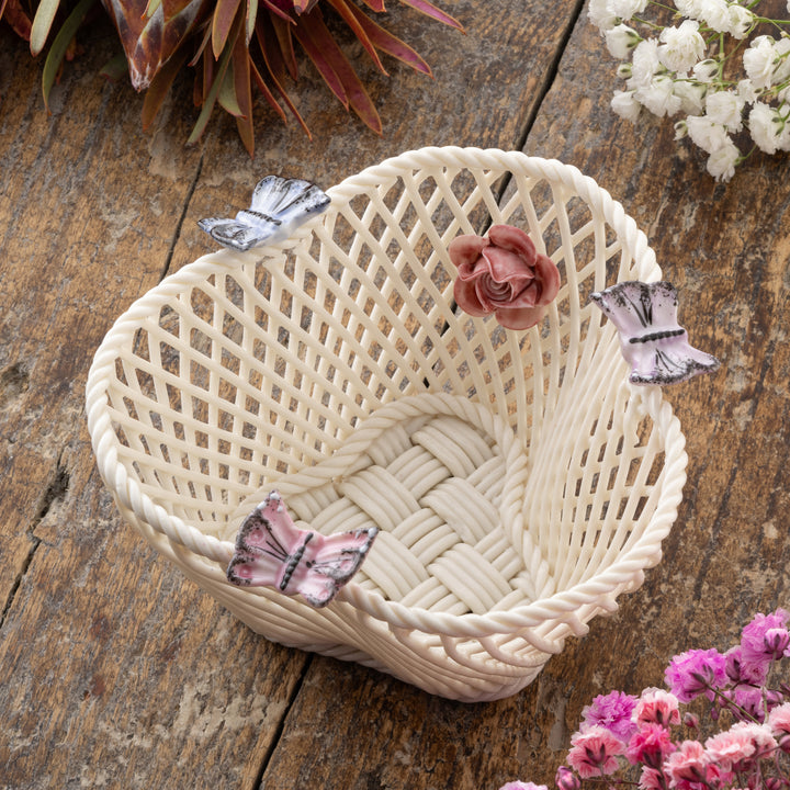 Belleek Classic Butterfly Basket  - Pastel