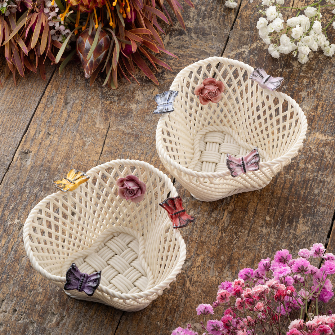 Belleek Classic Butterfly Basket  - Pastel
