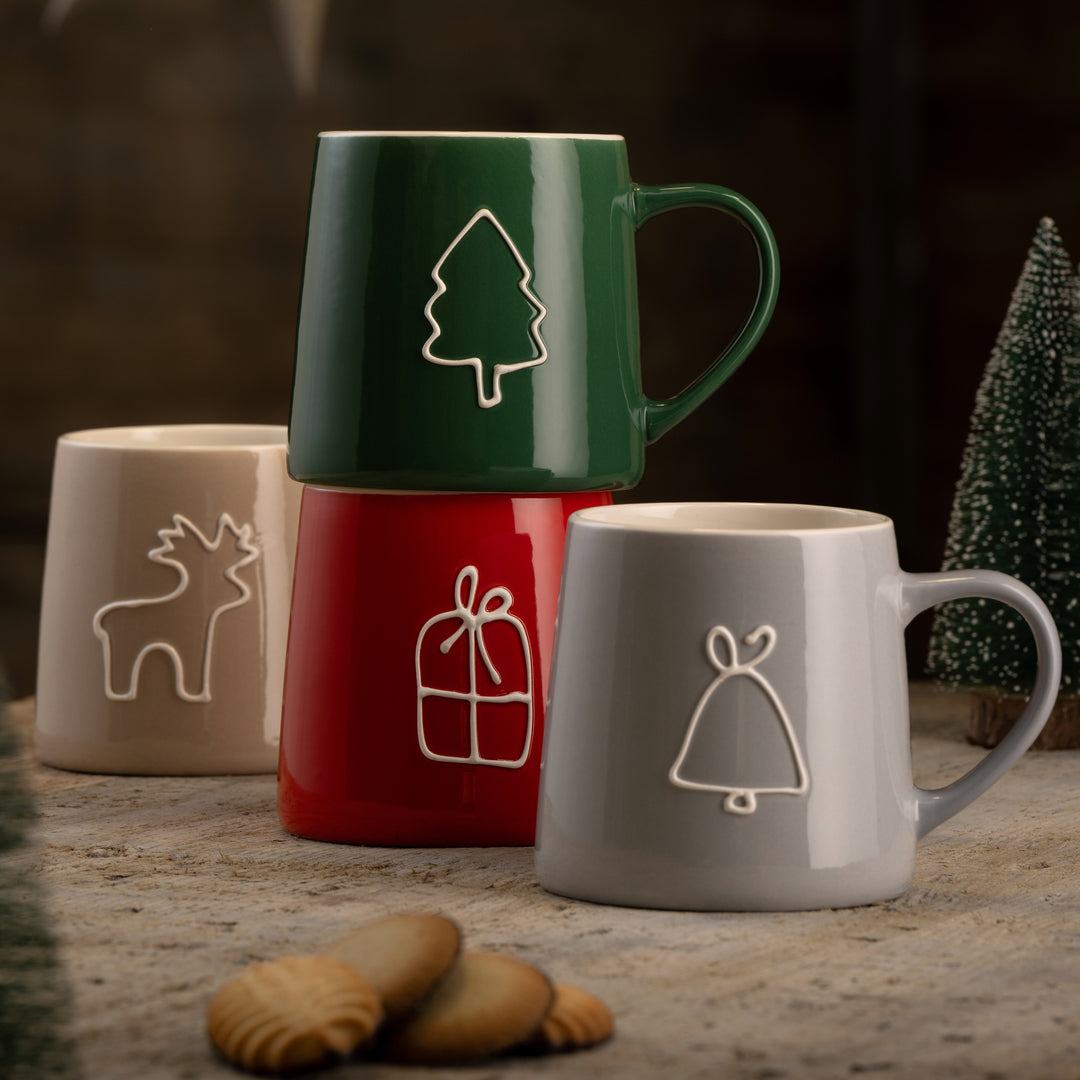 Belleek Living Christmas Doodles Mugs Set of 4