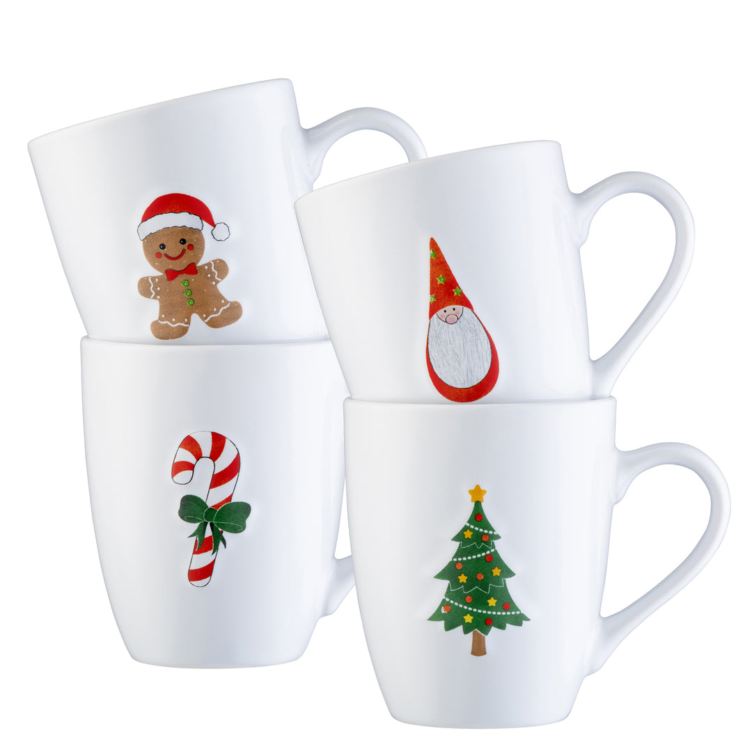Belleek Living Christmas Motif Embossed Mugs Set of 4