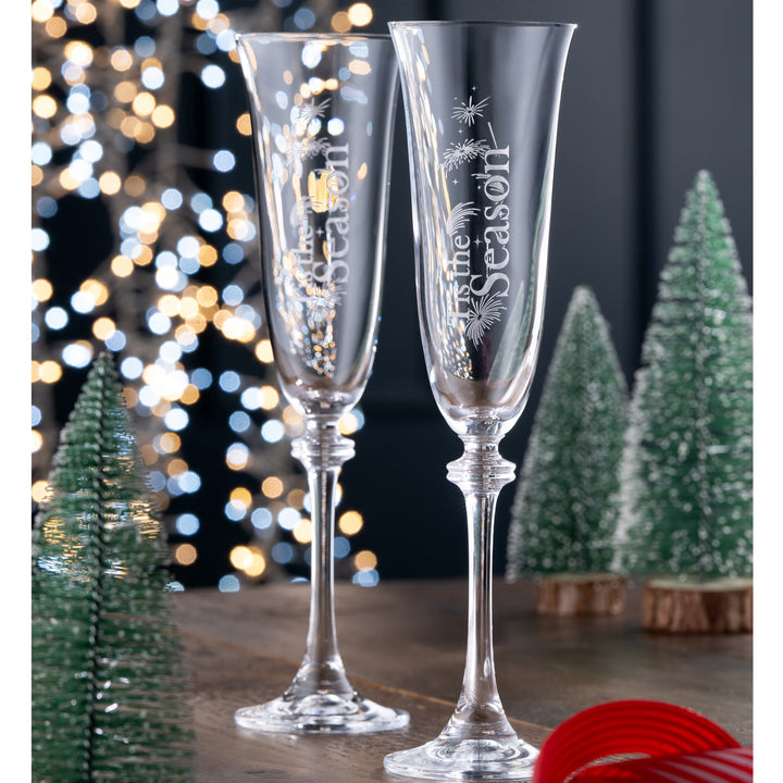 Galway Crystal Tis the Season Liberty Flute Pair