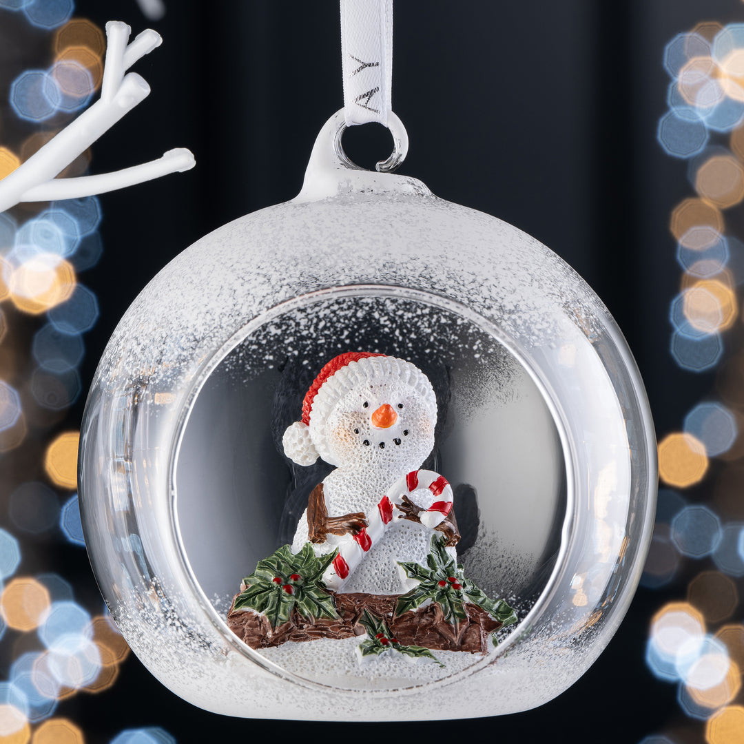 Galway Crystal Candy Cane Snowman Hanging Bauble