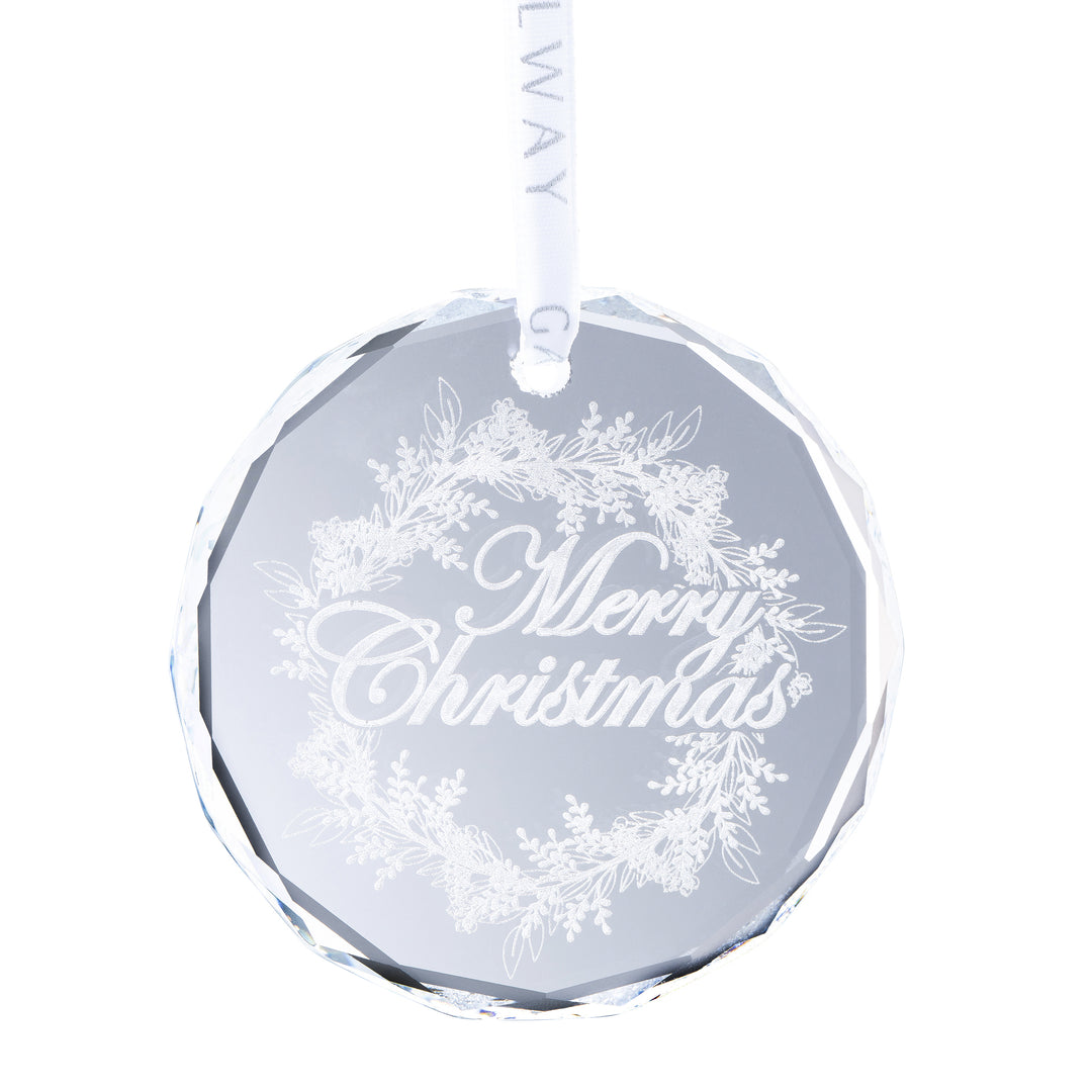Galway Crystal Merry Christmas Wreath Round Ornament