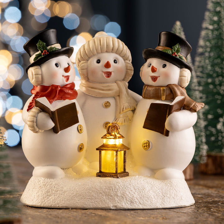 Aynsley Trio of Snowman Carol Singers LED Figurine