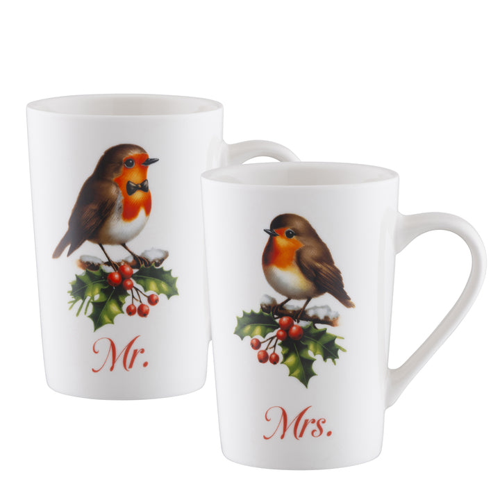 Aynsley Mr & Mrs Robin Latte Mugs Pair