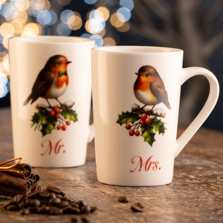 Aynsley Mr & Mrs Robin Latte Mugs Pair