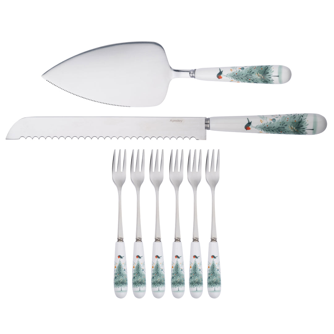 Aynsley Little Robin Christmas Tree Pastry Set