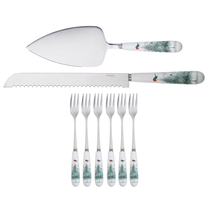 Aynsley Little Robin Christmas Tree Pastry Set