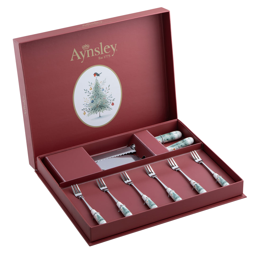 Aynsley Little Robin Christmas Tree Pastry Set