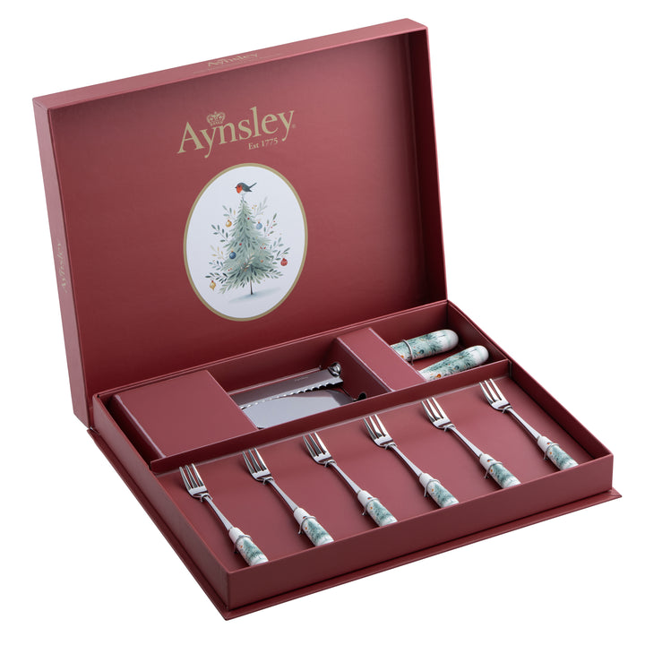 Aynsley Little Robin Christmas Tree Pastry Set