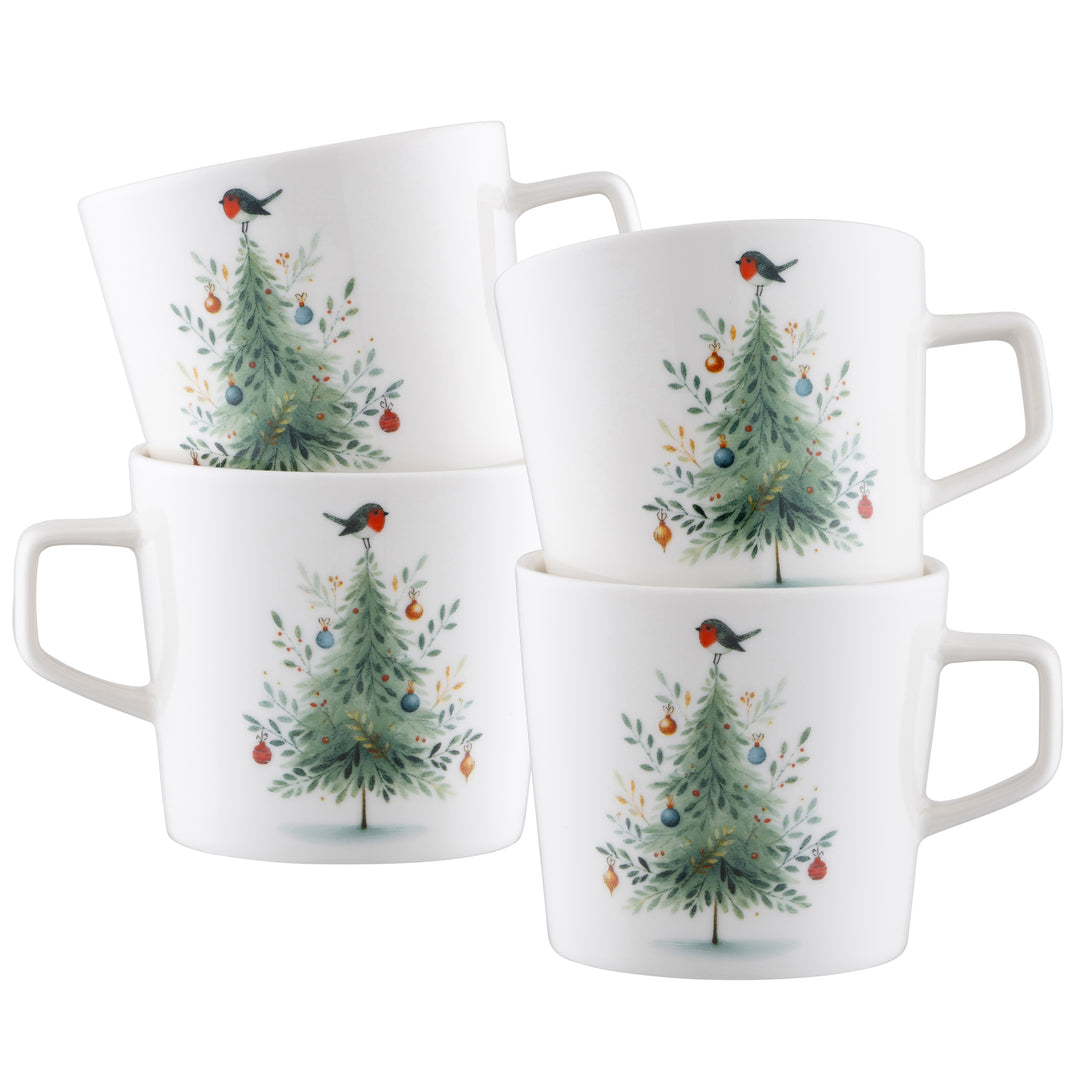 Aynsley Little Robin Christmas Tree Mugs Set of 4