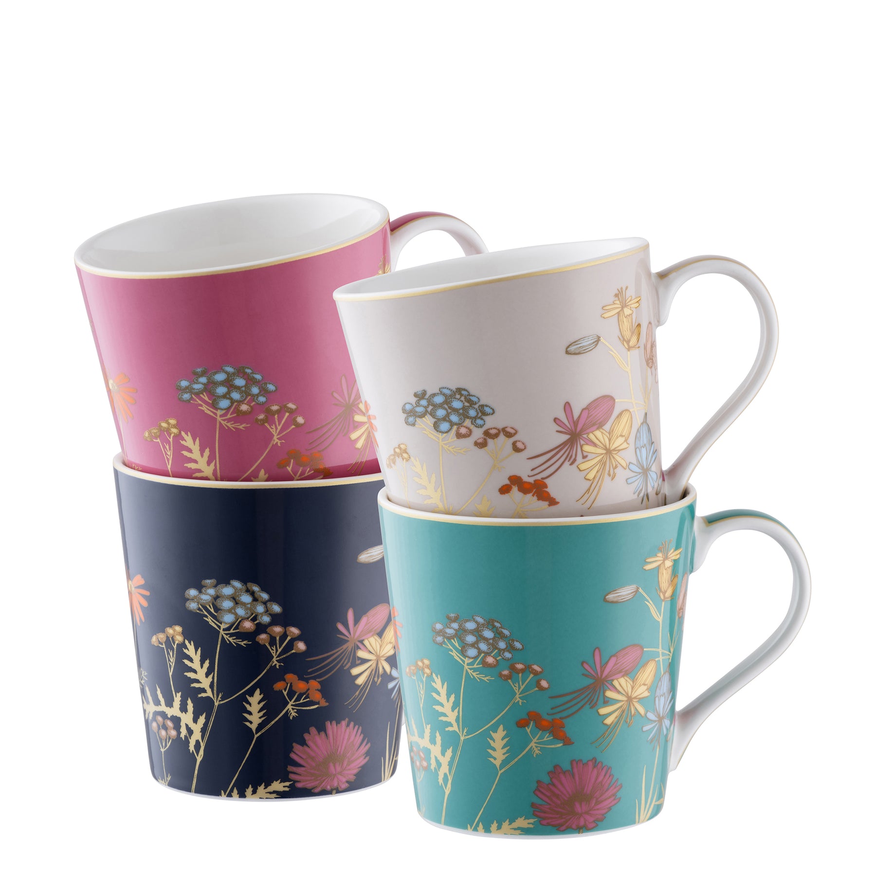 belleek Aynsley Golden Meadow Set of 4 Mugs