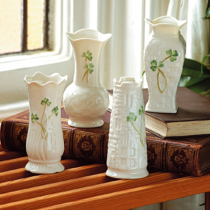 Belleek-Classic-Mini-Shamrock-Vase-Set-of-4
