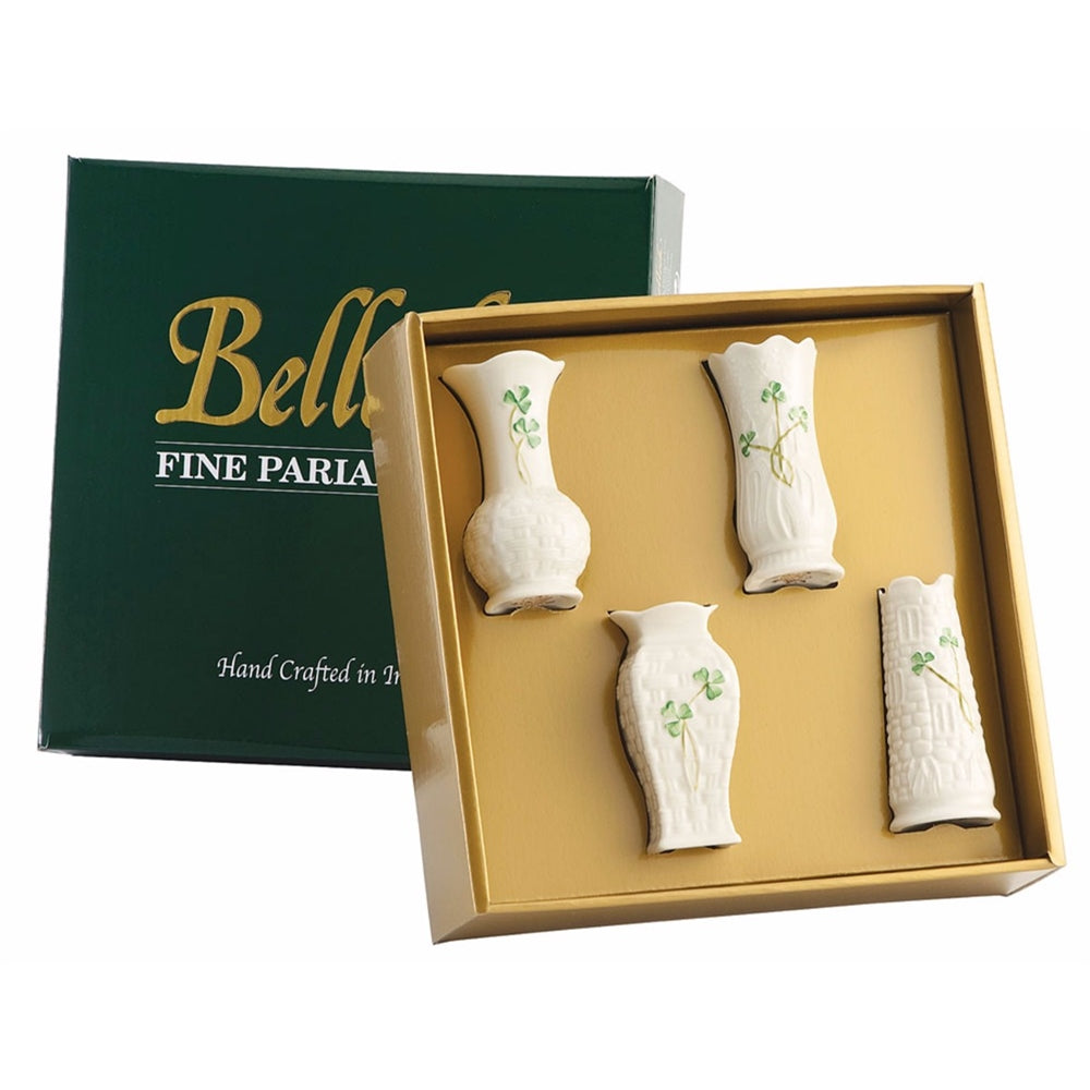 Belleek-Classic-Mini-Shamrock-Vase-Set-of-4