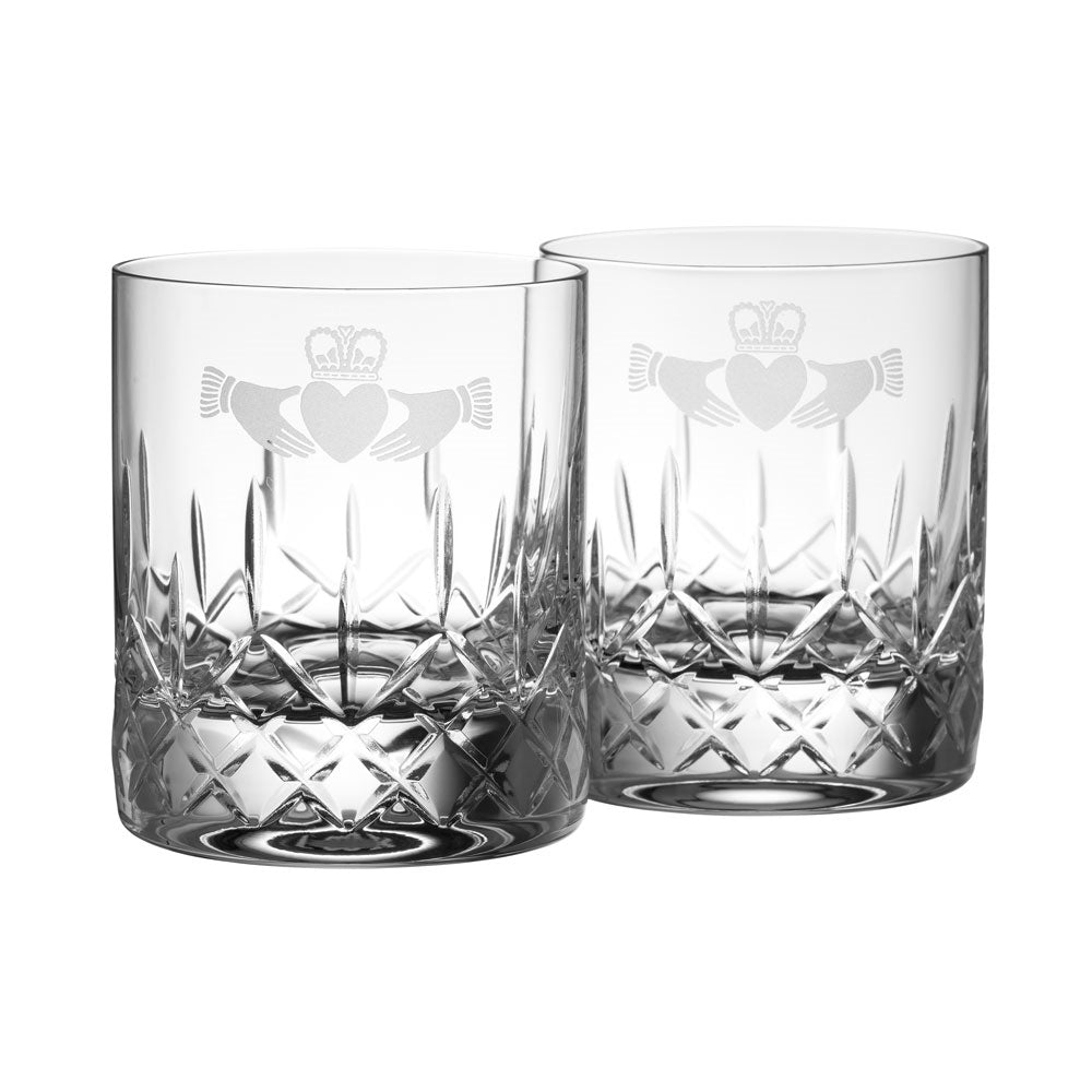 Galway Crystal Claddagh Double Old Fashioned Glass Pair