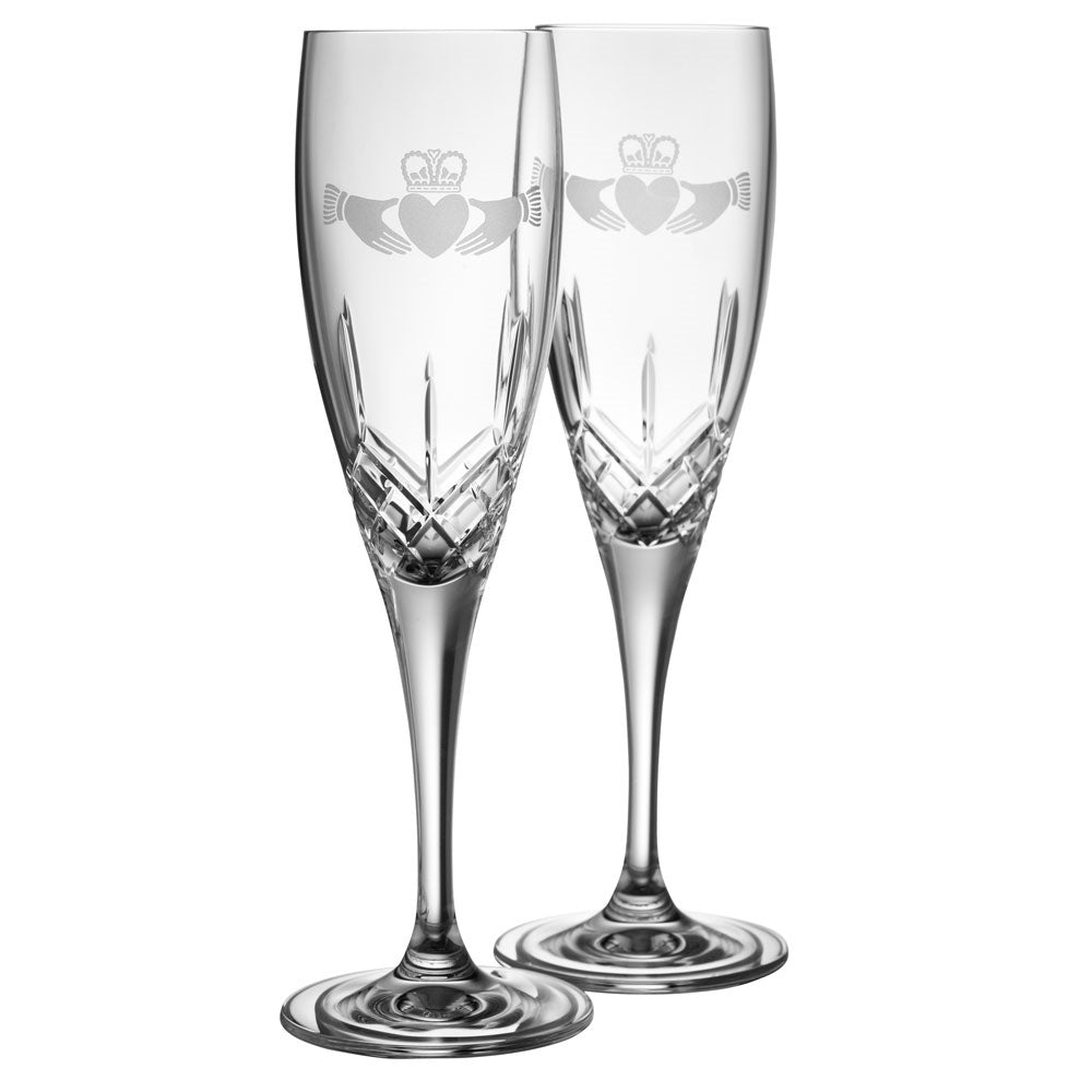Galway Crystal Claddagh Champagne Flutes - Pair
