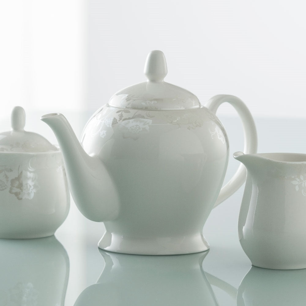 Belleek-Living-Evermore-Teapot,-Sugar-&-Cream-Set
