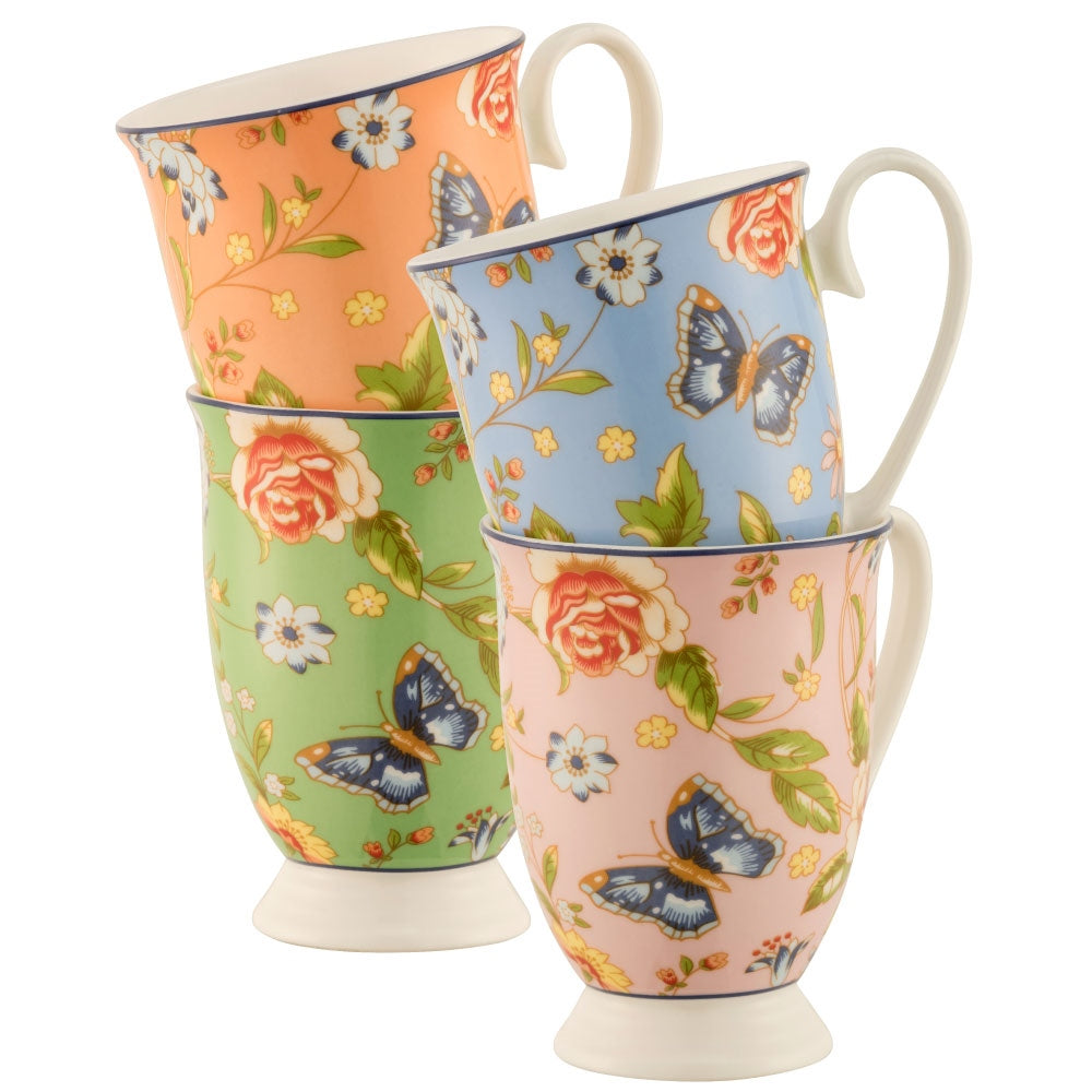Cottage Garden Footed Mugs Set 4