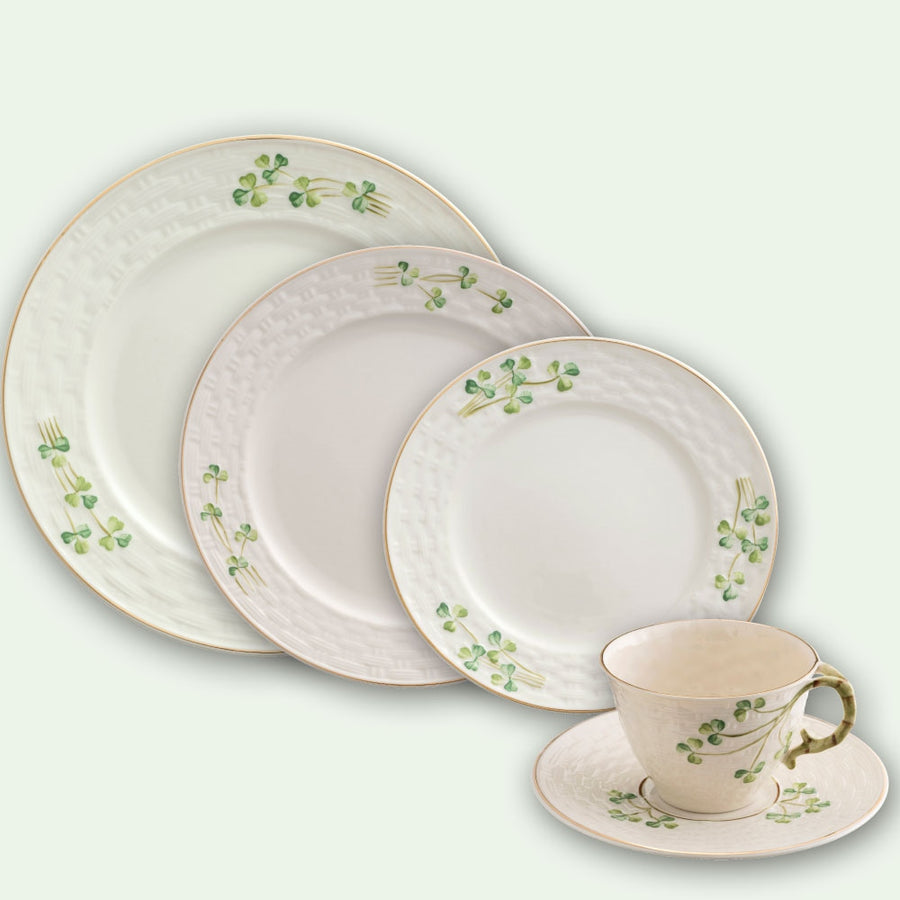 belleek classic 1880 shamrock gold 5 piece dining set