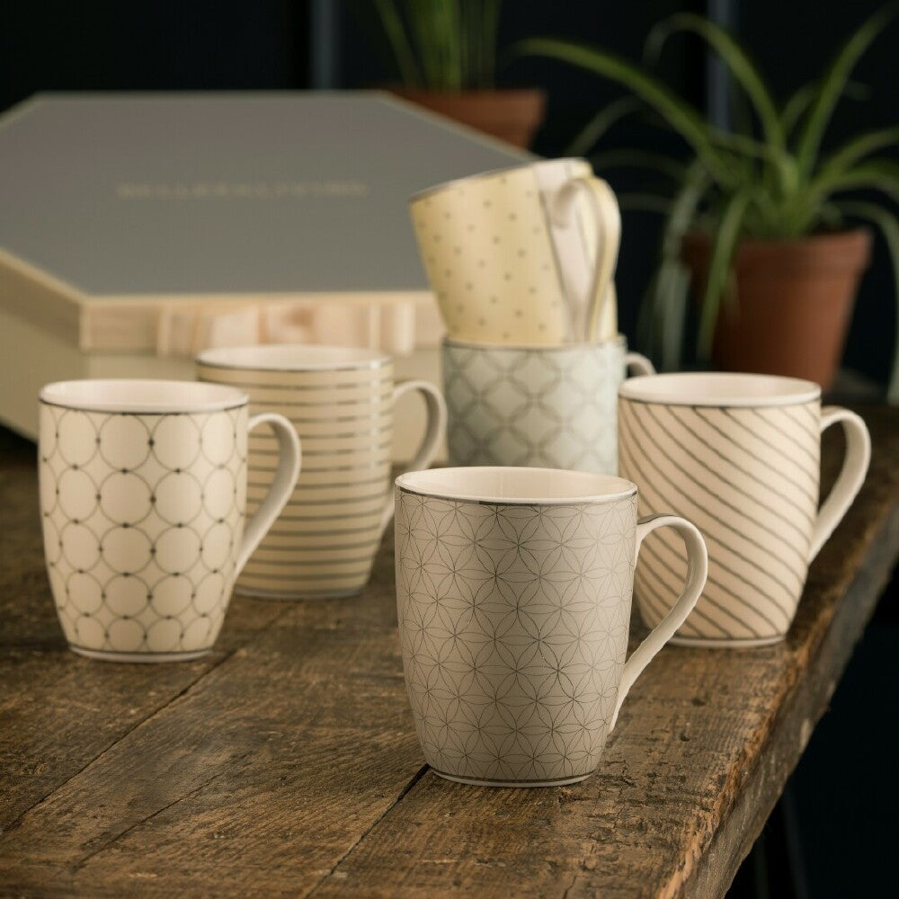 Belleek Living Geometric Pastles 6 Mugs Hexagon Box