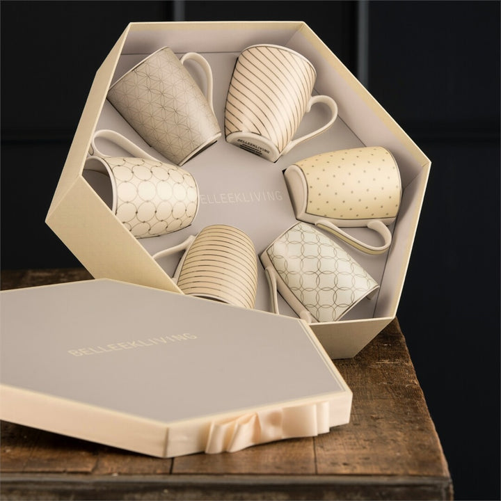 Belleek Living Geometric Pastles 6 Mugs Hexagon Box