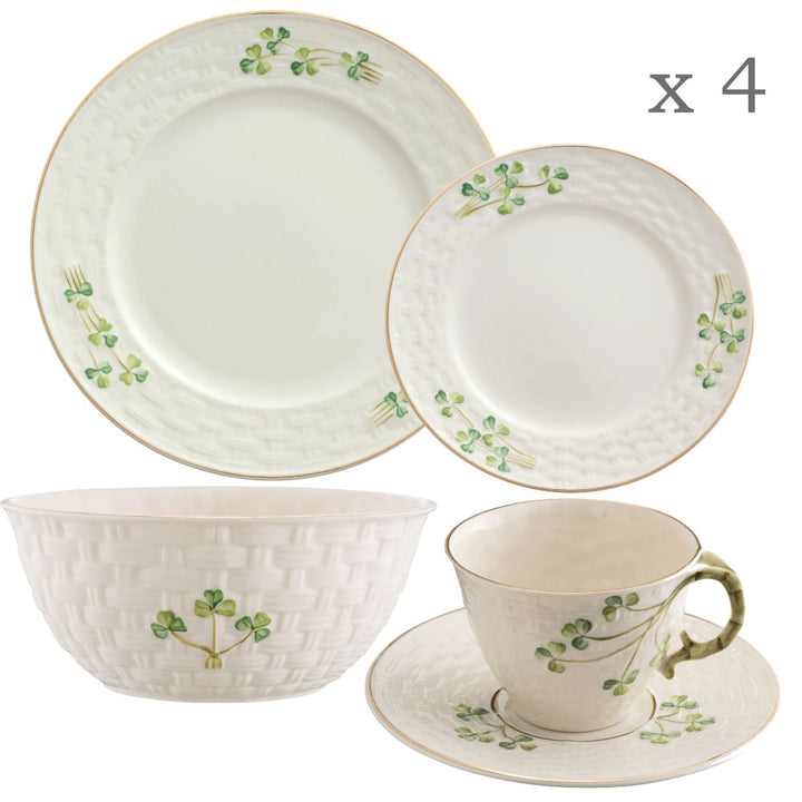 belleek classic 1880 shamrock gold 16 piece dinner set