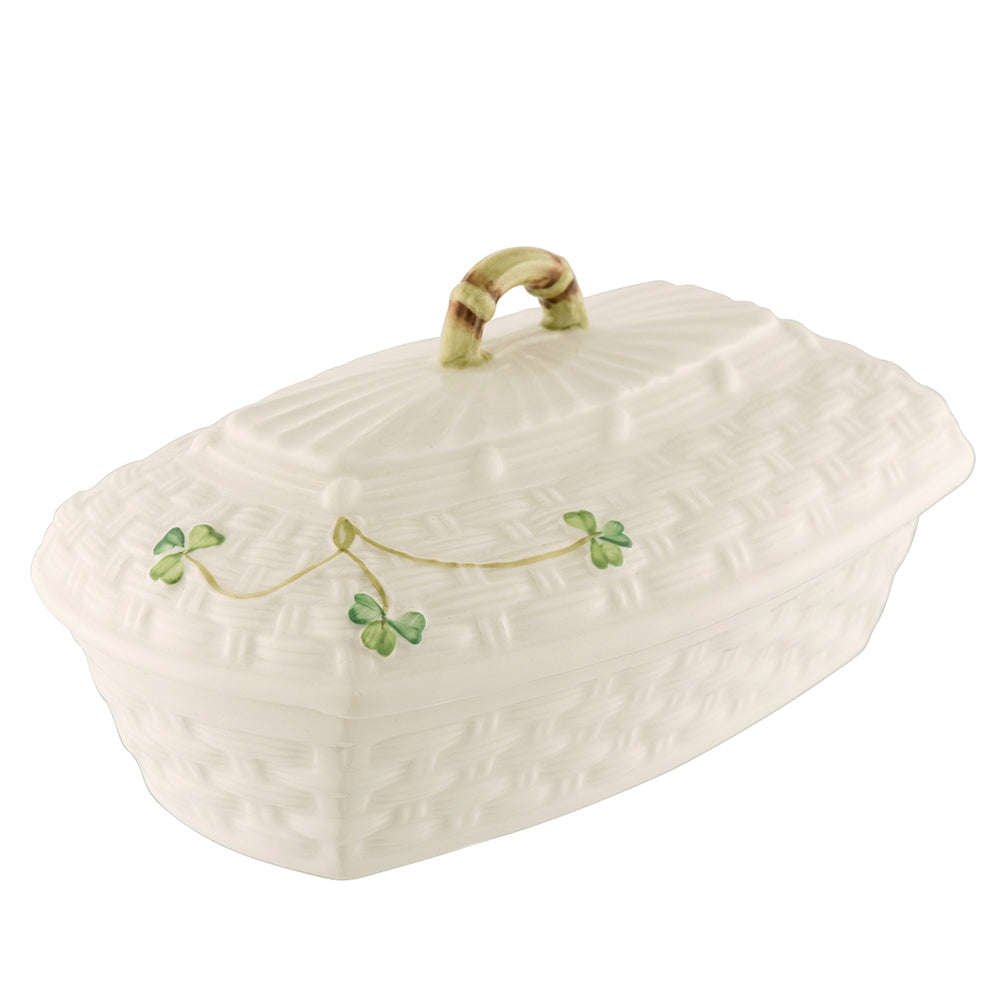 Belleek-Classic-Shamrock-Butter-Dish