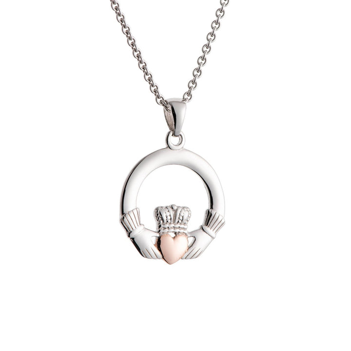 Galway-Crystal-Jewellery-Claddagh-Pendant-Sterling-Silver-&-Rose-Gold