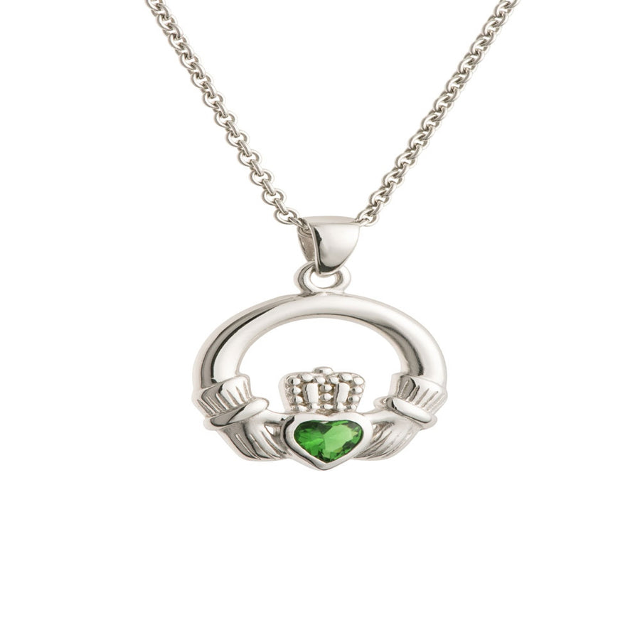 Galway-Crystal-Jewellery-Green-Crystal-Claddagh-Sterling-Silver-Pendant