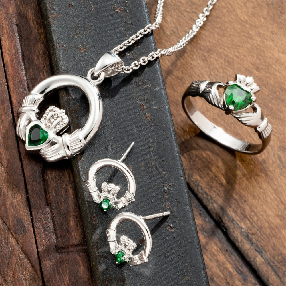 Galway-Crystal-Jewellery-Green-Crystal-Claddagh-Sterling-Silver-Earrings