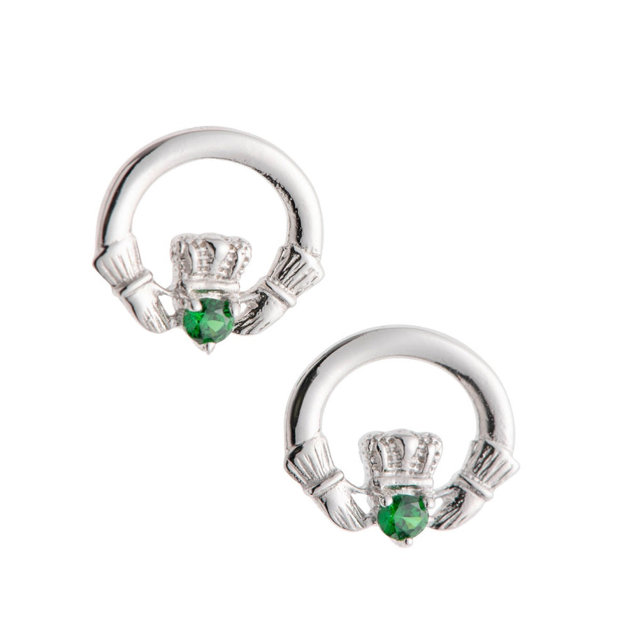 Galway-Crystal-Jewellery-Green-Crystal-Claddagh-Sterling-Silver-Earrings