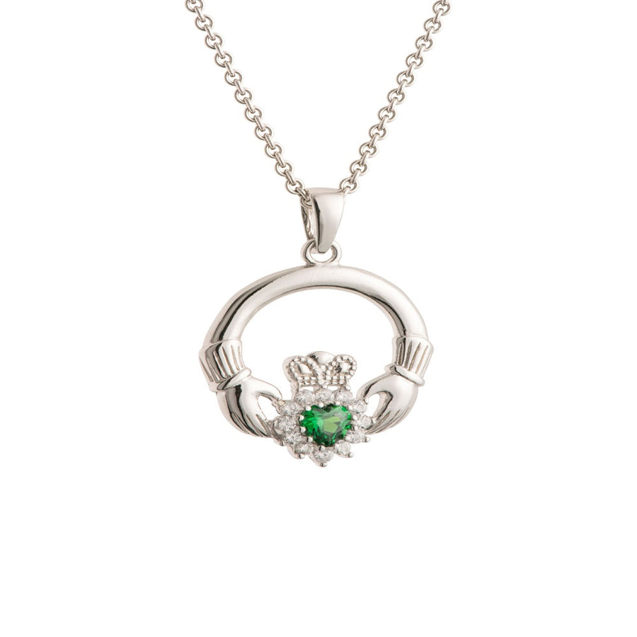 Galway-Crystal-Jewellery-Green-Crystal-Sparkle-Claddagh-Sterling-Silver-Pendant