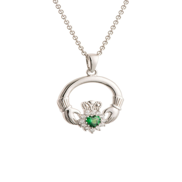 Galway-Crystal-Jewellery-Green-Crystal-Sparkle-Claddagh-Sterling-Silver-Pendant