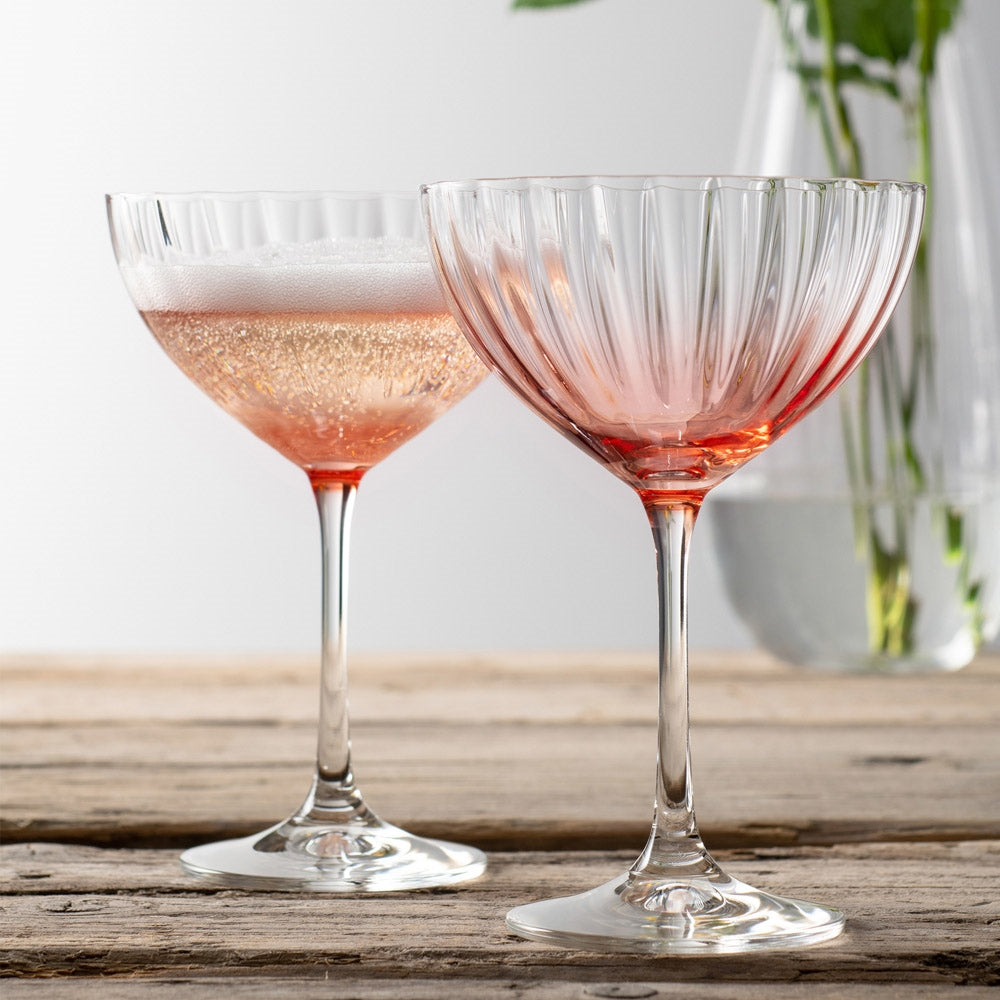 Galway Crystal Erne Cocktail/Champagne Saucer Set of 2 in Blush
