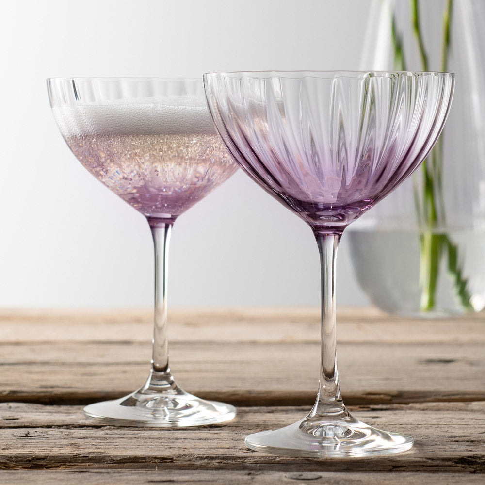 Galway Crystal Erne Cocktail/Champagne Saucer Set of 2 in Amethyst