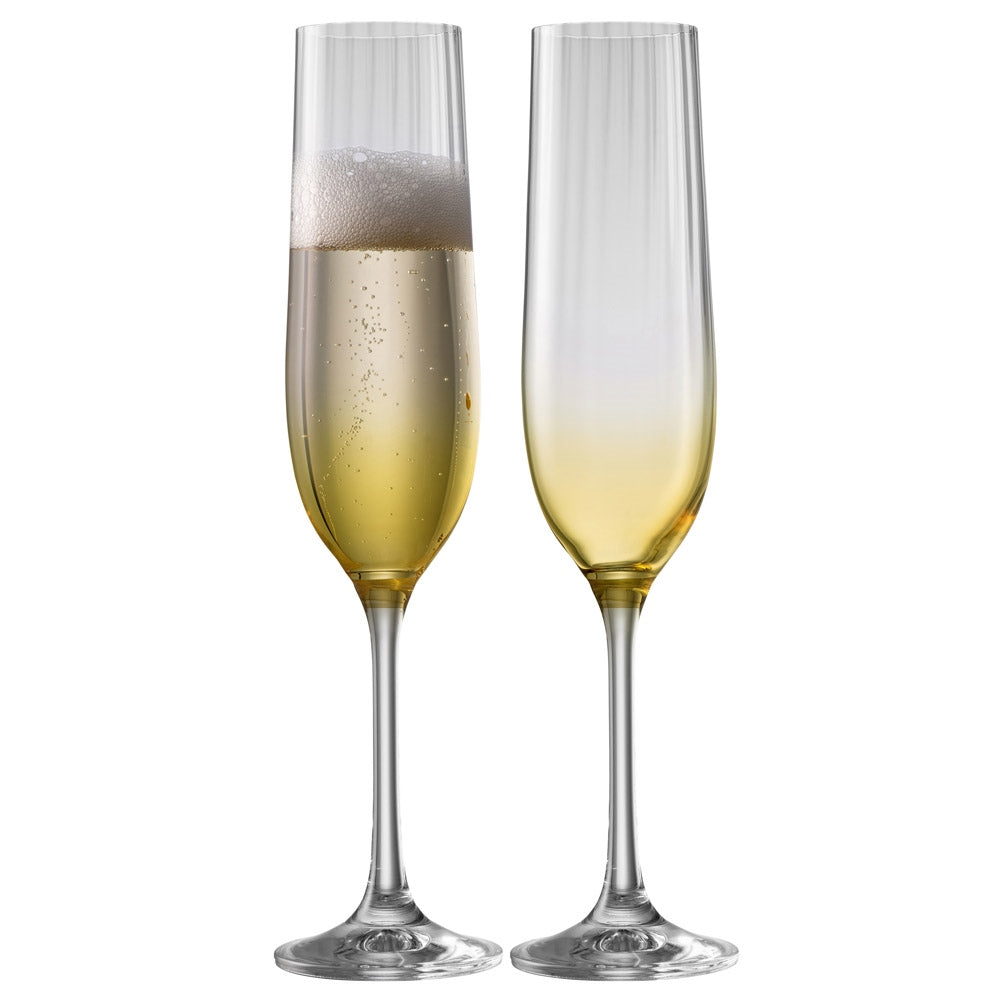 belleek Galway Crystal Erne Flute Set of 2 in Amber
