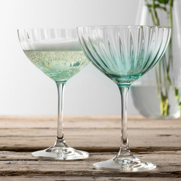 Galway Crystal Erne Cocktail/Champagne Saucer Set of 2 in Aqua