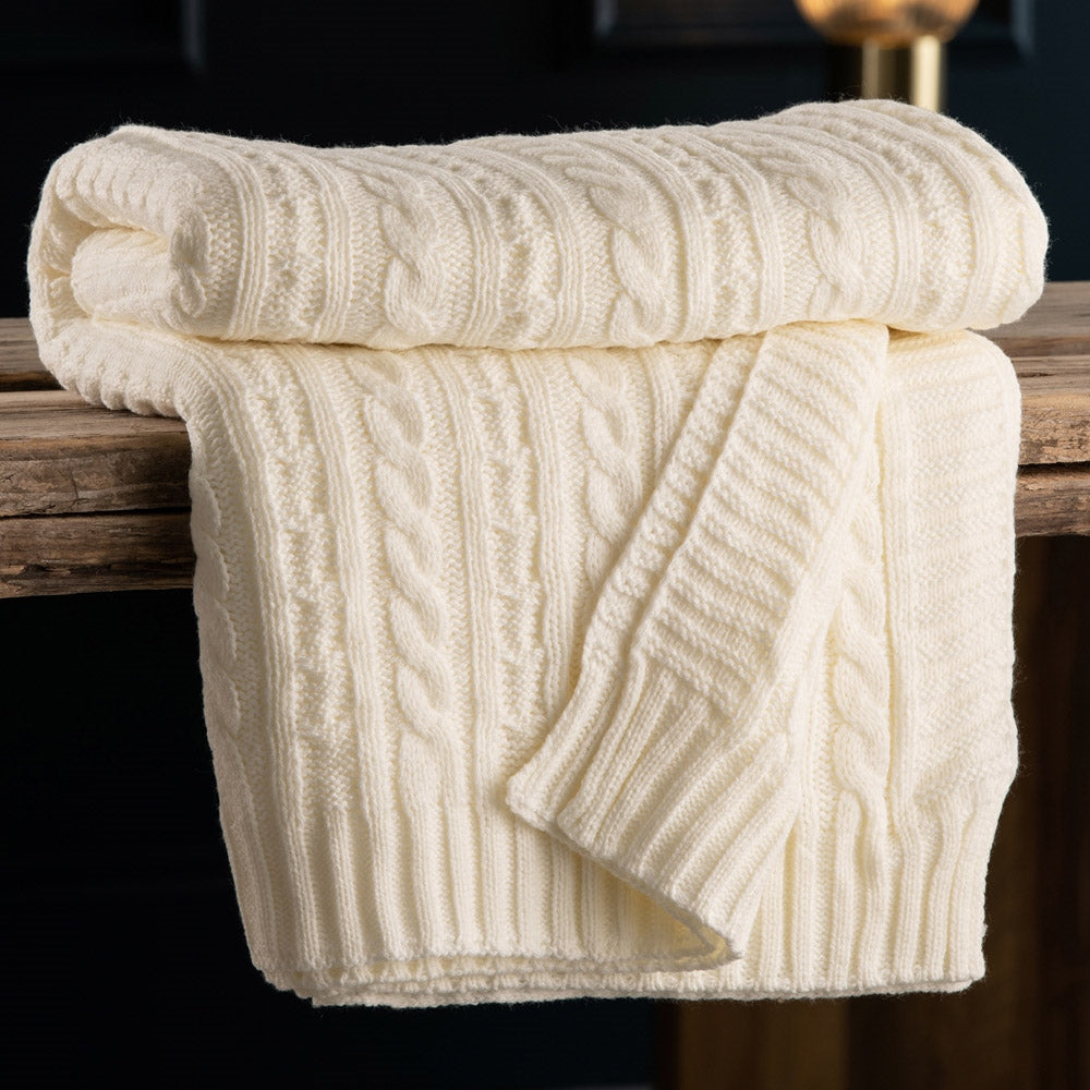 Galway-Crystal-Aran-Knit-Throw---Soft-White