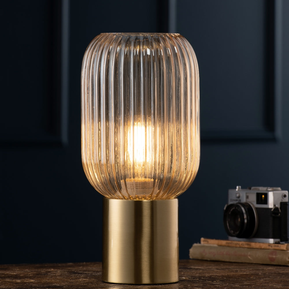Galway Crystal Fluted Glass Table Lamp - Amber
